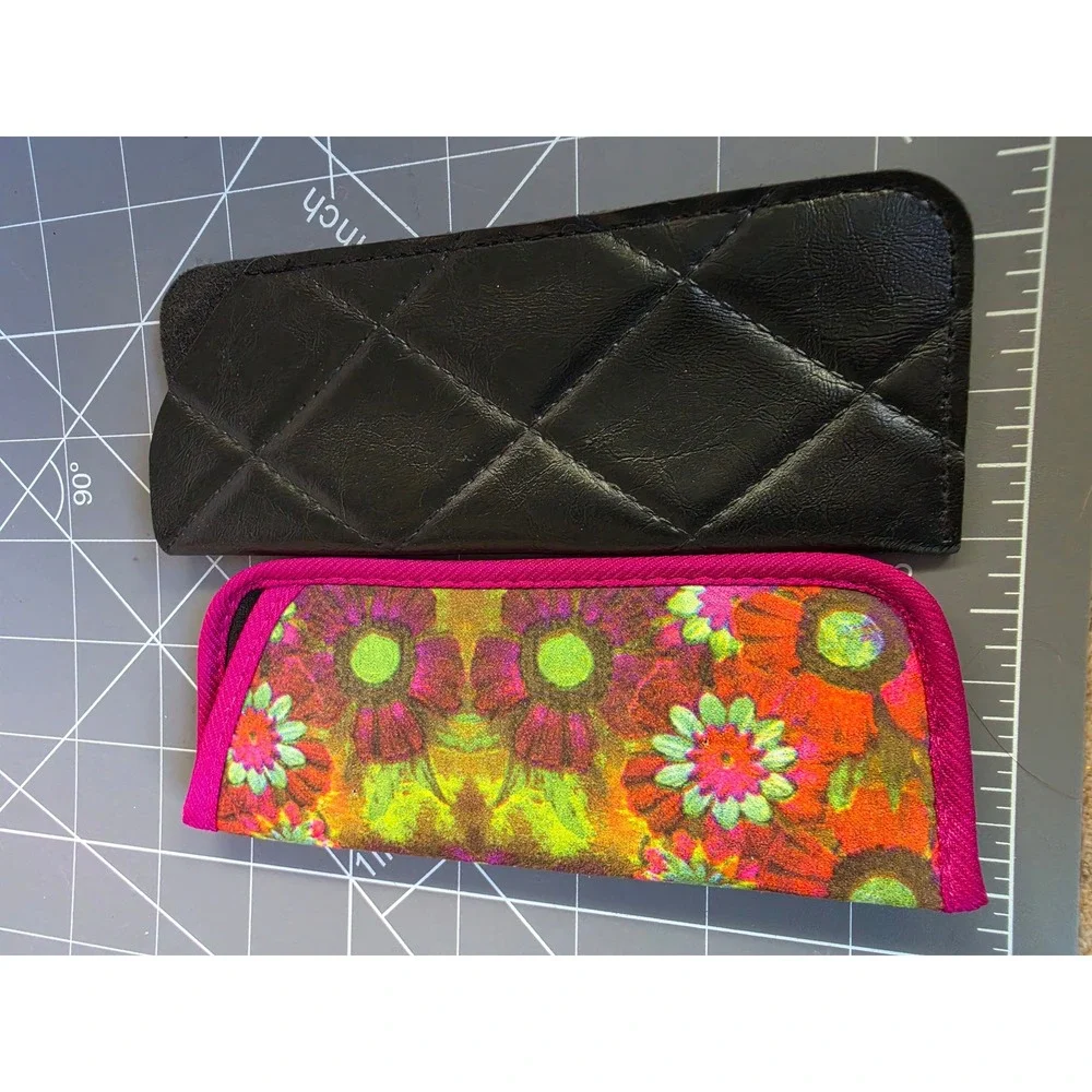Vintage Quilted Black Faux Leather and Floral Soft Eyeglass Case Bundle 2pc